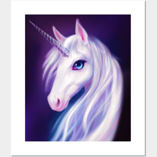 Unicorn with Purple background Posters and Art